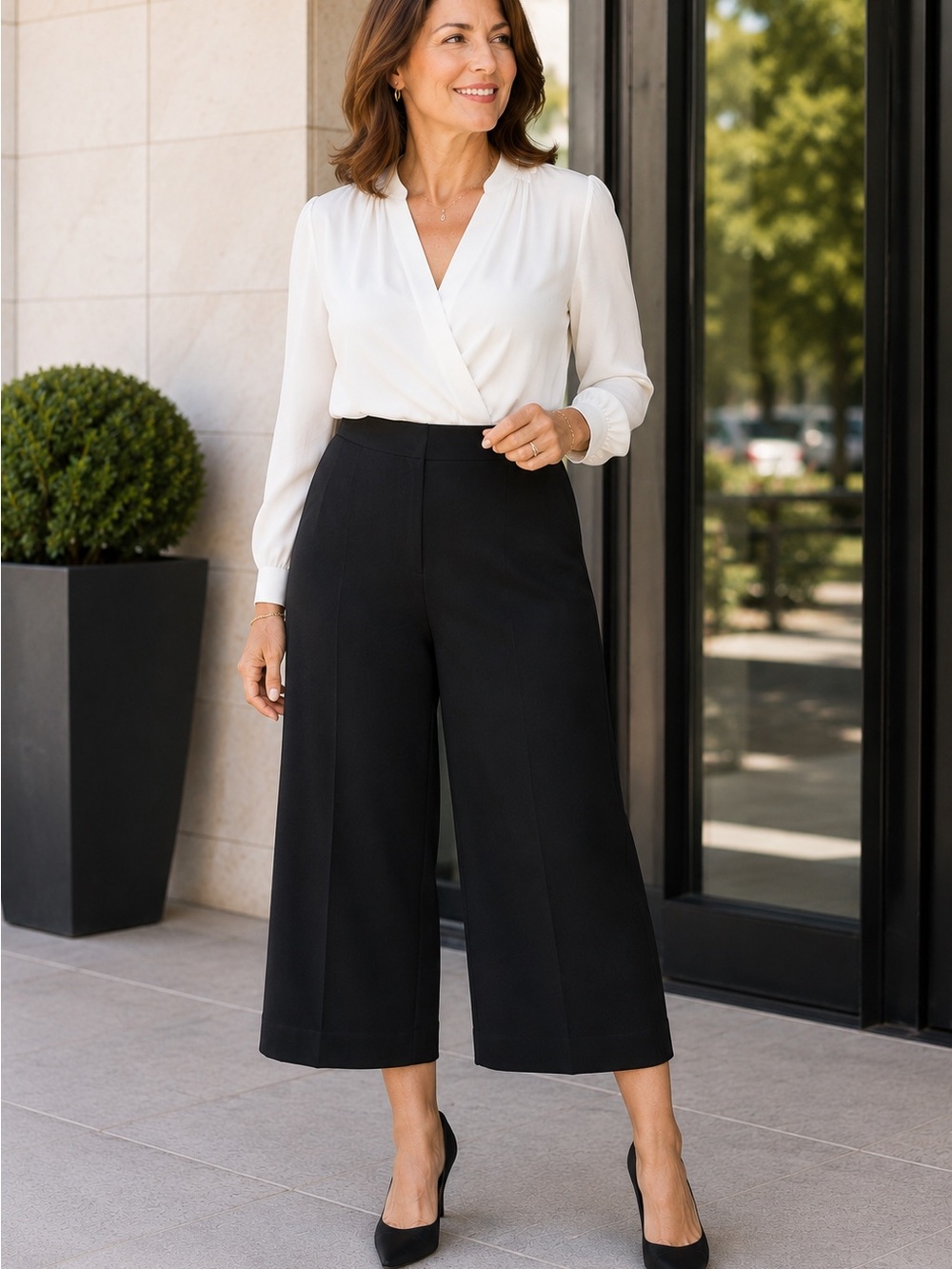 BOUTIQUE EUROPA Pants Cropped Wide Leg High Waist Black Women’s Plus Size 18